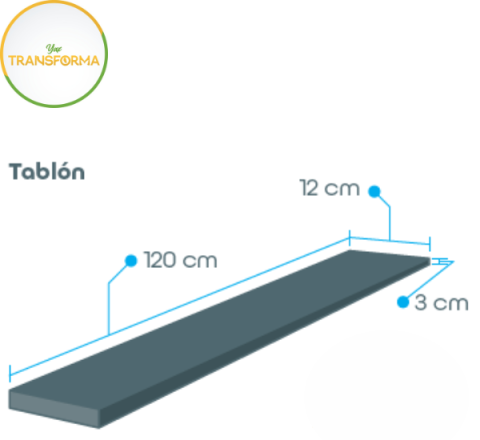 Tablón Dimensiones 120cm X 12cm X 3cm