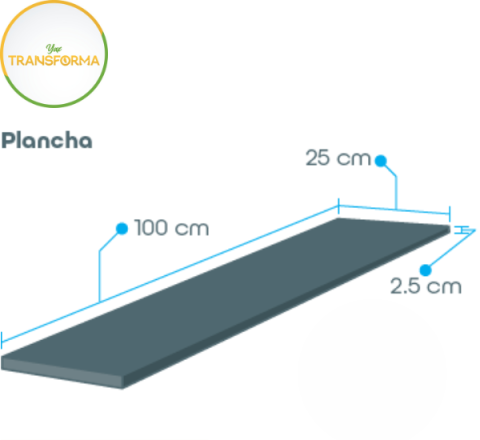 Plancha Dimensiones 100cm x 25cm x 2.5cm