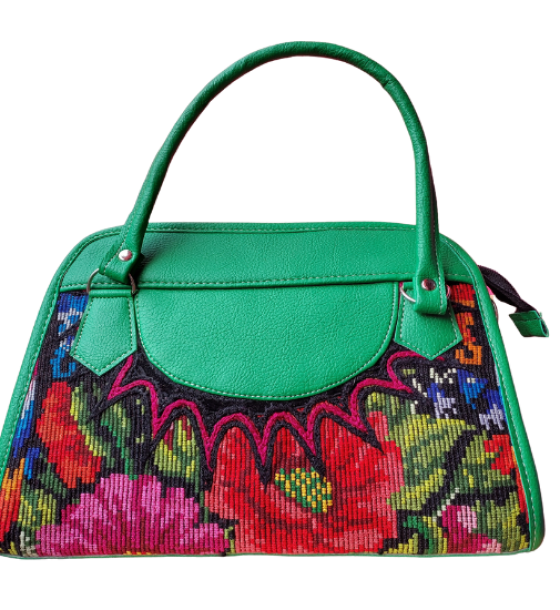 Bolso elegante de cuerina con estampado bordado y tejido a mano.