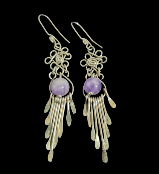 Aretes en alambre y piedra amatista