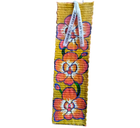 Separador de libros de color amarillo con diseño de Orquídeas de Cobán