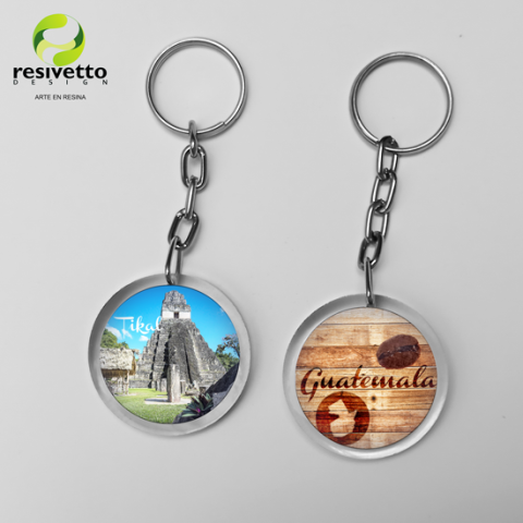 Llavero Tikal doble cara, con texto Guatemala y grano de café