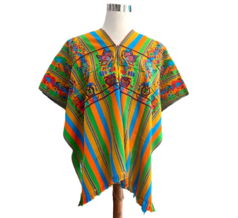 Huipil San Lucas Tolimán Multicolor (verde, naranja, turquesa y café claro)