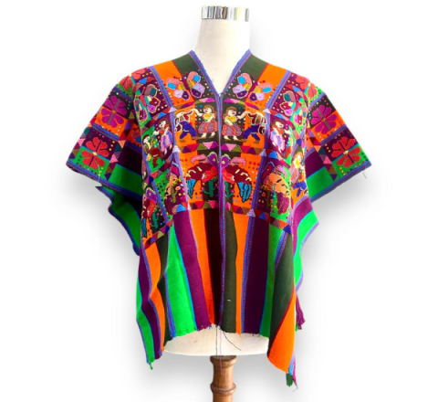 Huipil San Lucas Tolimán Multicolor (verde, uva, naranja y verde botella)