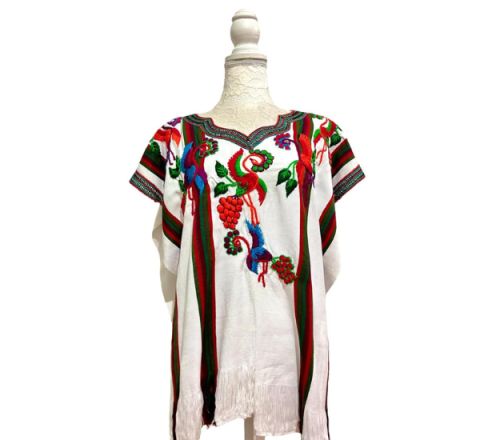 Huipil Pavorreal Blanco con Rayas Rojas