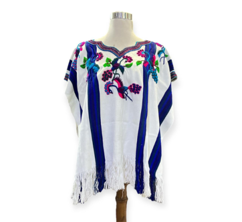 Huipil Pavorreal Blanco con Rayas Azules