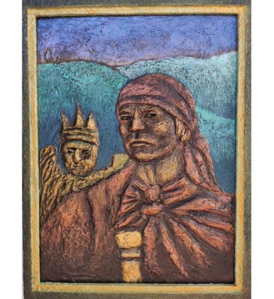 Pintura Retrato Alto Relieve  en Madera Autor Geovani Batz