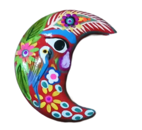 Imán  de Barro Diseño Luna Tonos Verde Y Rojo