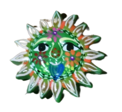 Imán de Barro Diseño de Sol Tonos Verdes