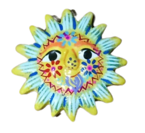 Imán de Barro Diseño de Sol Tonos Amarillo y Celeste