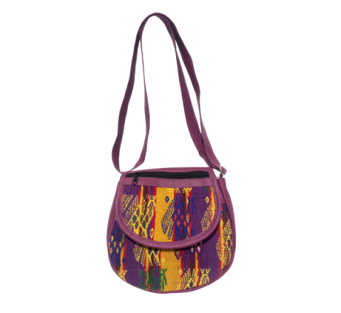 Bandolera Morada con Textiles en Tonos Cálidos