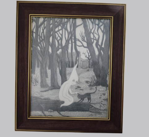 Cuadro Gato en el Bosque Medidas 19.3cm x 24.3cm  Incluye cuadro de Plástico