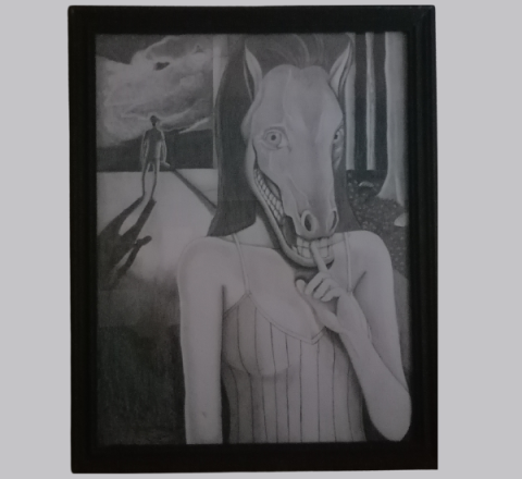 La Siguanaba Leyenda Guatemalteca,  Medidas 49.6x62cm, técnica Claro Oscuro a Grafito