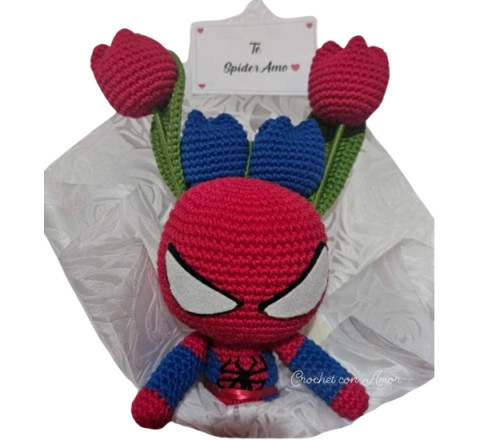 Amigurumi Hombre Araña con Ramo de Tulipanes en Crochet