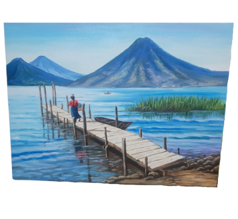 Pintura al óleo Llegando al Lago de Atitlán