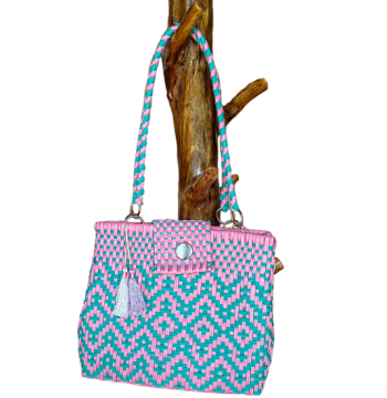 Cartera Hecha a Mano Color Rosado y Turquesa
