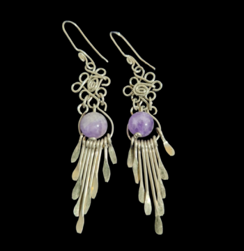 Aretes en alambre y piedra amatista