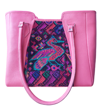 Bolso rectangular de cuerina "coral" bordado y tejido a mano