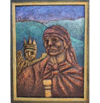 Pintura Retrato Alto Relieve en Madera Autor Geovani Batz
