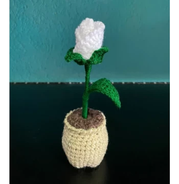 Masetero Rosa Blanca en Crochet – Decoración Artesanal y Eterna