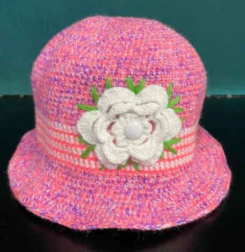 Sombrerito Niña Crochet Rosado y Morado con Flor – 3 años (Talla S | 47 cm)