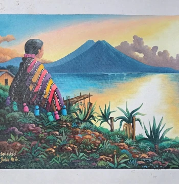 Mujer observando Lago de Atitlán 9 X 11 PULGADAS