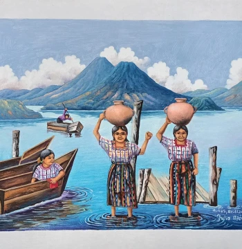 Jovencitas acarreando agua en Lago de Atitlán