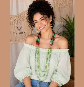 Set de collar y aretes Cascada de Vida color verde