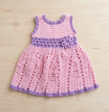 Vestido Infantil a Crochet Rosa y Lila talla 6 meses