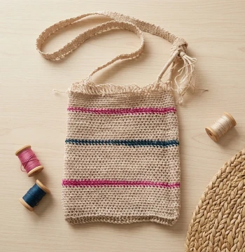 Morral Artesanal de Hilo Beige de San Miguel Acatán, Huehuetenango