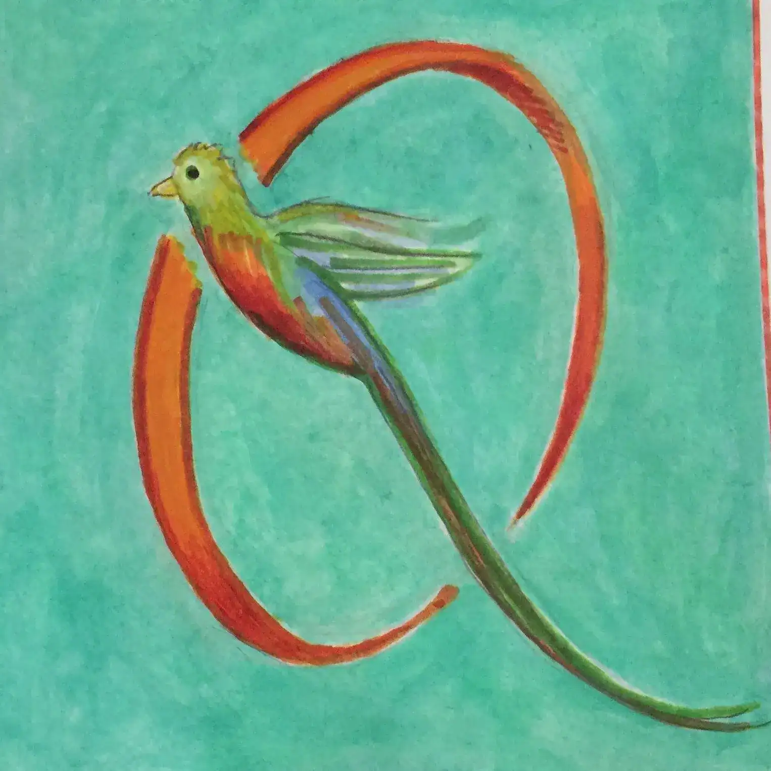 Colorida ilustración de un colibrí con fondo verde y un círculo anaranjado, representando la diversidad y cultura en la revista SoyMigrante.com REVISTA.