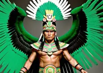 Tecun Uman o Tecún Umán, con tildes para el buscador. Es el héroe nacional de Guatemala desde 1960. Murió en batalla en febrero de 1524 y su nombre se escribió por primera vez hacia 1550 en el Título Coyoy, documento indígena. Imagen generada por IA – SoyMigrante.com REVISTA