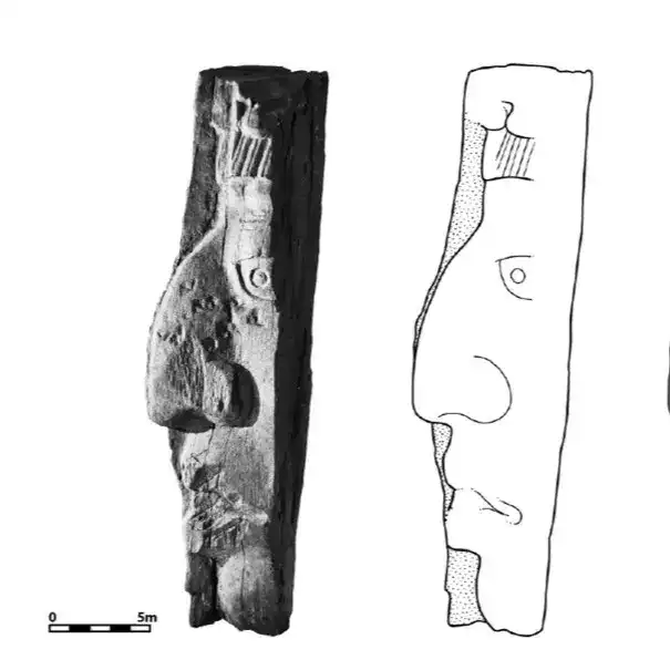 Rostro de piedra y dibujo esquemático, representación artística en la revista SoyMigrante.com sobre cultura y patrimonio. – SoyMigrante.com REVISTA