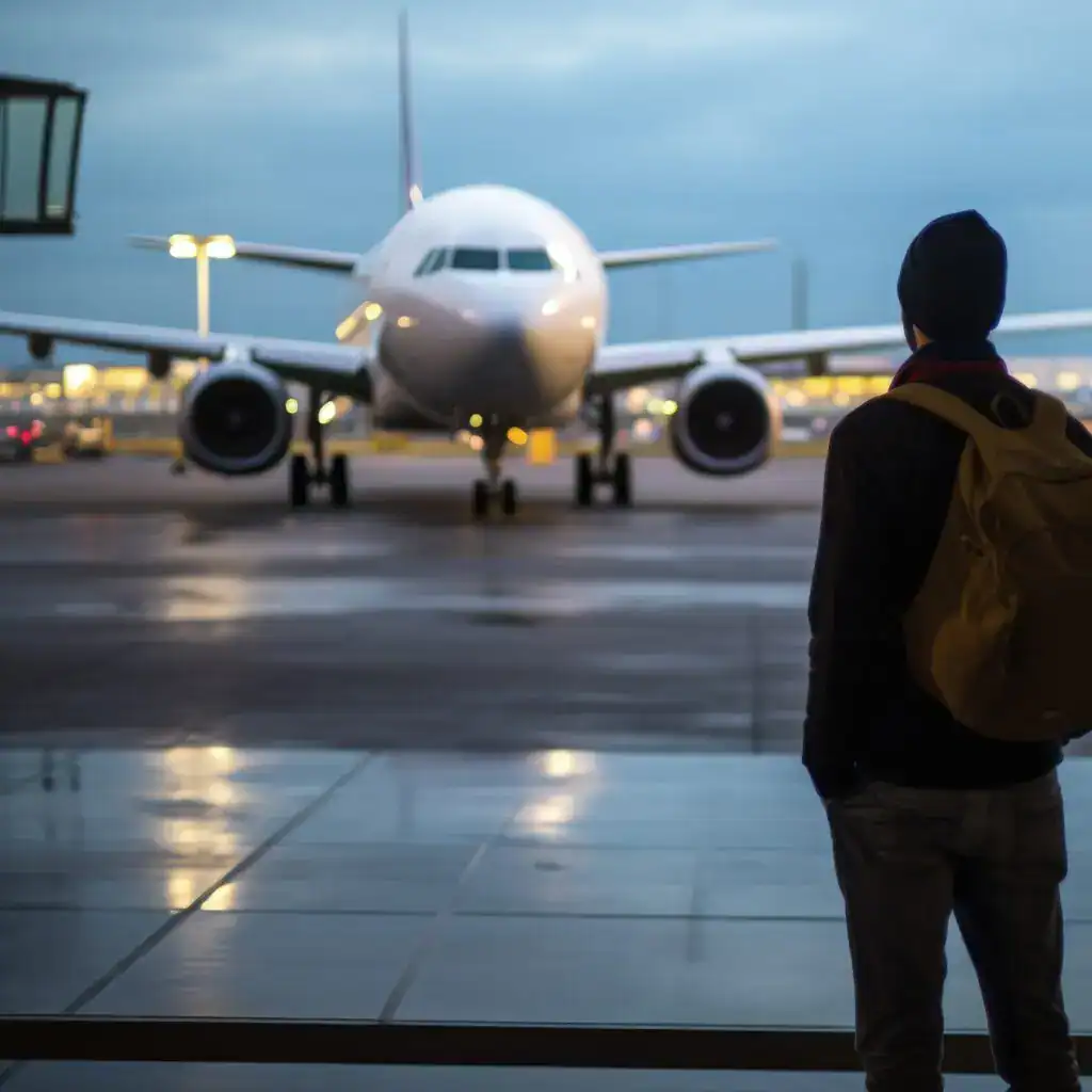 Vuelo internacional y migrantes en aeropuerto, reflejando temas de migración y viaje internacional en SoyMigrante.com REVISTA. – SoyMigrante.com REVISTA