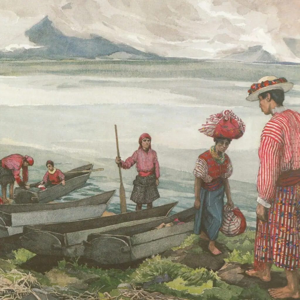 banner cuadrado San Antonio y Sta Catarina Palolopó – SoyMigrante.com REVISTA Atitlán y el pueblo kaqchikel. Foto: Acuarela de Carmen Pettersen. 1971 – SoyMigrante.com REVISTA