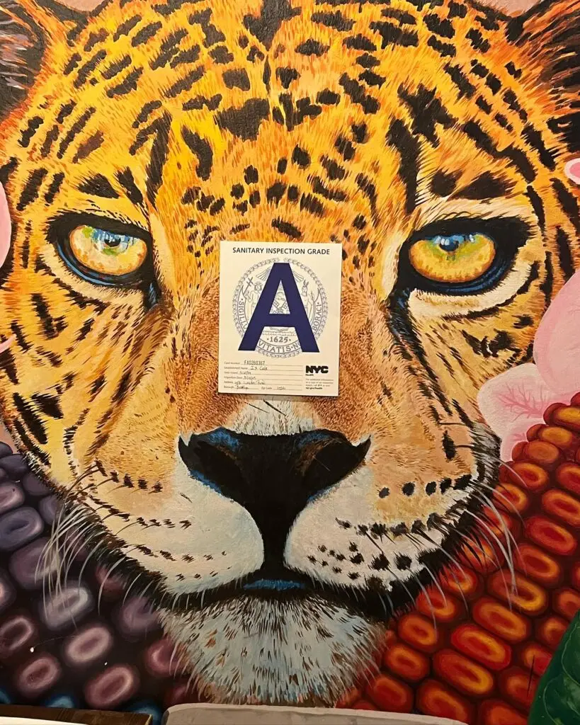El emblemático mural de Ix es un Jaguar, que es lo que dicha palabra maya significa. La A es por una reciente aprobación de la inspección del sistema sanitario de Nueva York. Obtuvieron una A por sus excelentes prácticas de seguridad. – SoyMigrante.com REVISTA El emblemático mural de Ix es un Jaguar, que es lo que dicha palabra maya significa. La A es por una reciente aprobación de la inspección del sistema sanitario de Nueva York. Obtuvieron una A por sus excelentes prácticas de seguridad. – SoyMigrante.com REVISTA