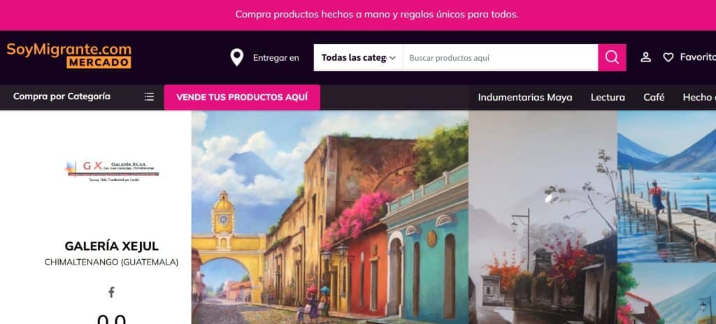 Coloridas pinturas de la Galería Xejul en Chimaltenango, Guatemala, mostrando calles y paisajes urbanos llenos de vida y cultura local. Visita SoyMigrante.com para explorar arte y cultura guatemalteca. – SoyMigrante.com REVISTA