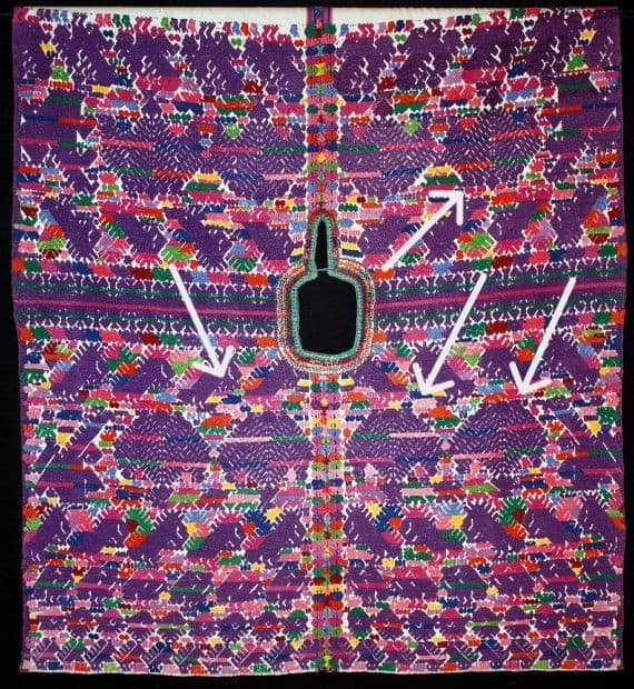 El árbol de la vida en huipil ceremonial de Chuarrancho, Guatemala.