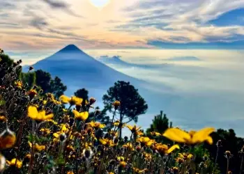Volcán de fuego visto desde un cerro de Sacatepéquez. Fotografía del arquitecto Carlos Martínez, radicado en Canadá