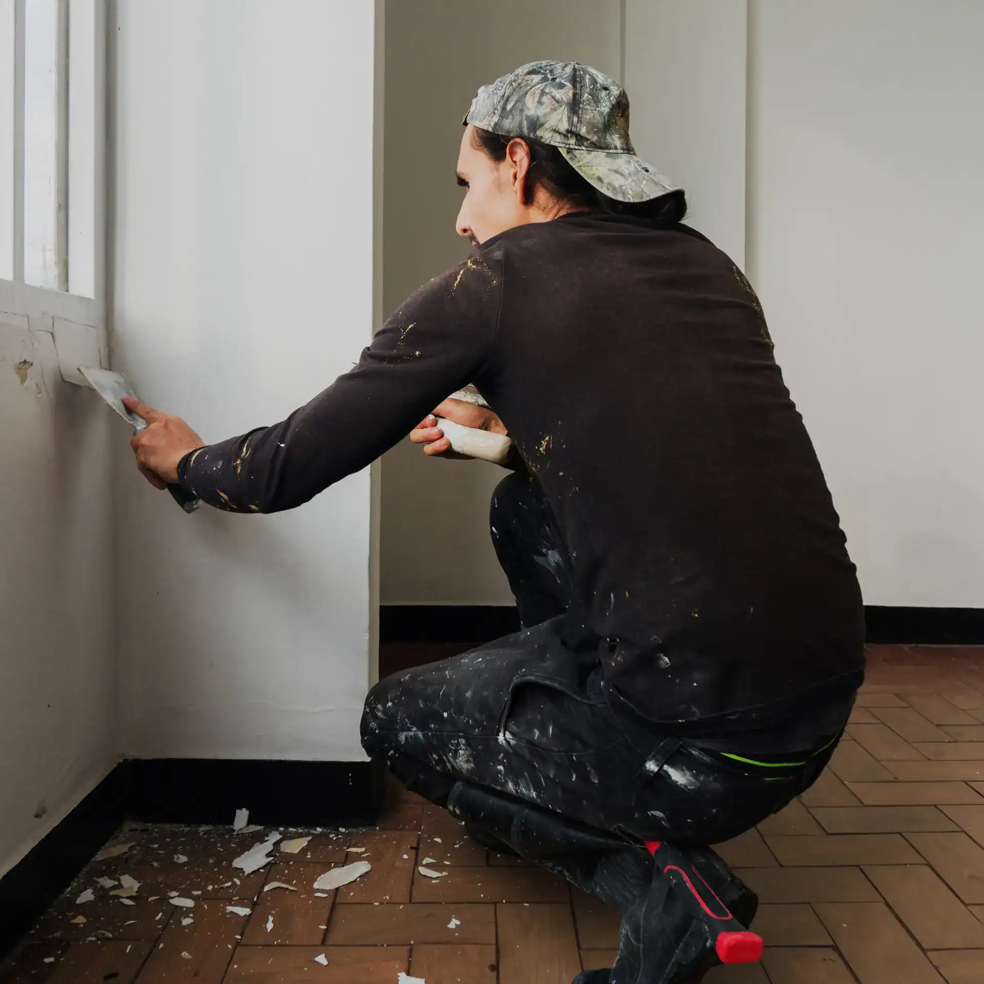 migrante 2 – SoyMigrante.com REVISTA Reparación de paredes por un trabajador en interior de edificio, renovación y trabajo de pintura, servicio de mantenimiento, limpieza y rehabilitación de espacios.