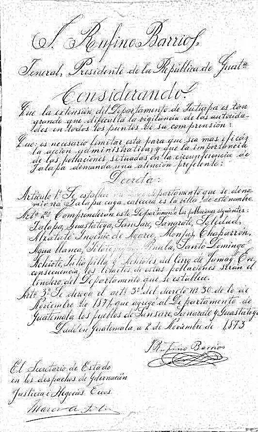 Acta de fundación de Jalapa, firmada por el presidente Justo Rufino Barrios, en noviembre de 1873: – SoyMigrante.com REVISTA Acta de fundación de Jalapa, firmada por el presidente Justo Rufino Barrios, en noviembre de 1873: – SoyMigrante.com REVISTA