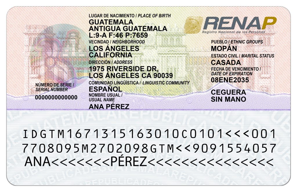 DPI para extranjeros. Parte reversa. Foto: Comunicación Social / Renap