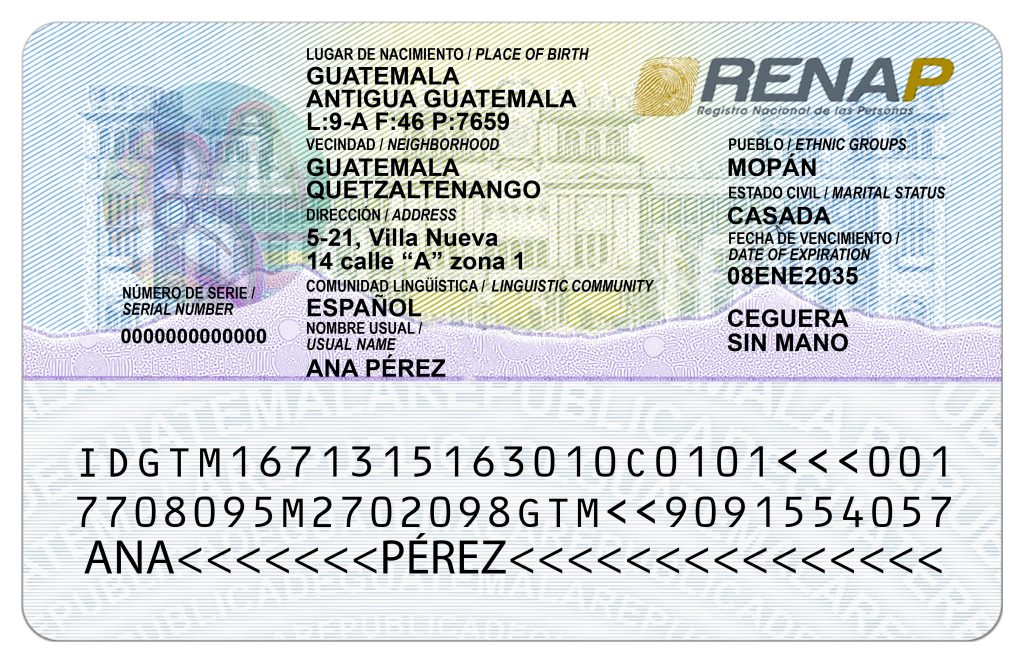 DPI para guatemalteco, parte reversa. Foto: Comunicación Social Renap