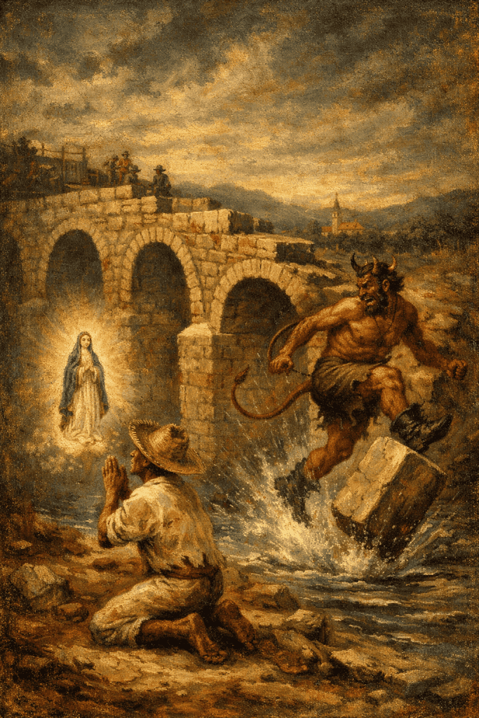 Ilustración hecha con IA sobre el supuesto origen legendario del Puente de los Esclavos