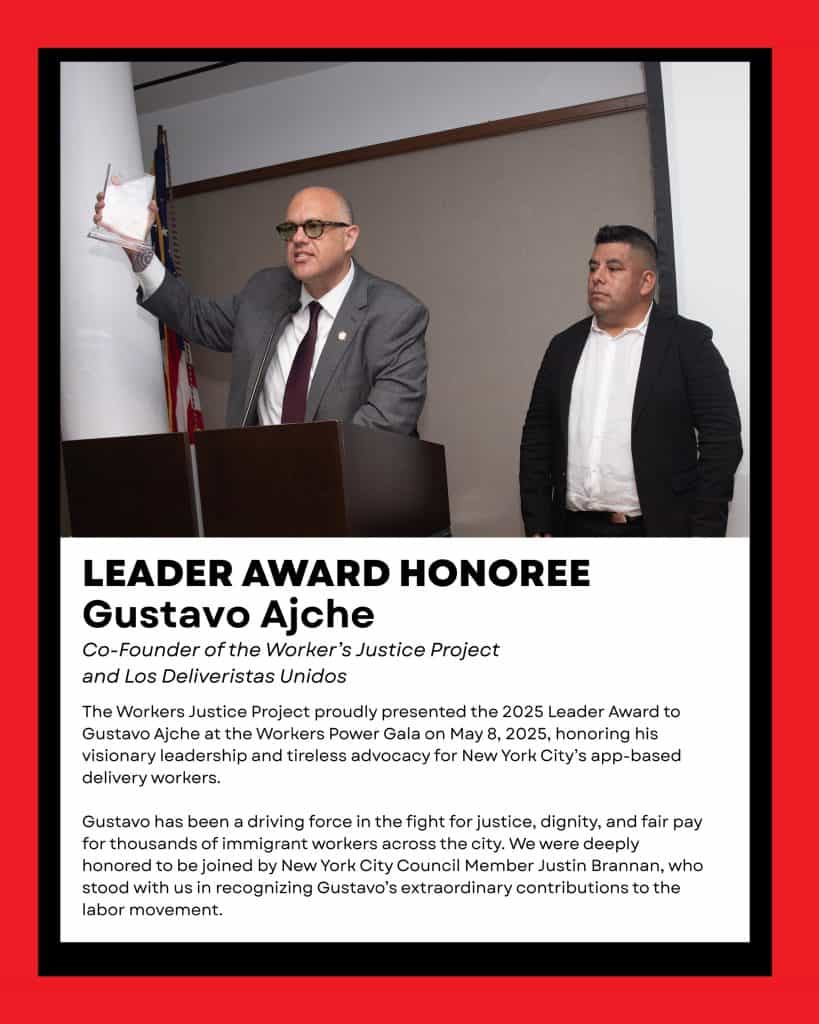 Impulsor y líder en justicia laboral, Gustavo Ajche recibe el galardón en la Gala de los Trabajadores, destacando su compromiso con los derechos de los inmigrantes y la lucha por salarios justos en Nueva York. – SoyMigrante.com REVISTA