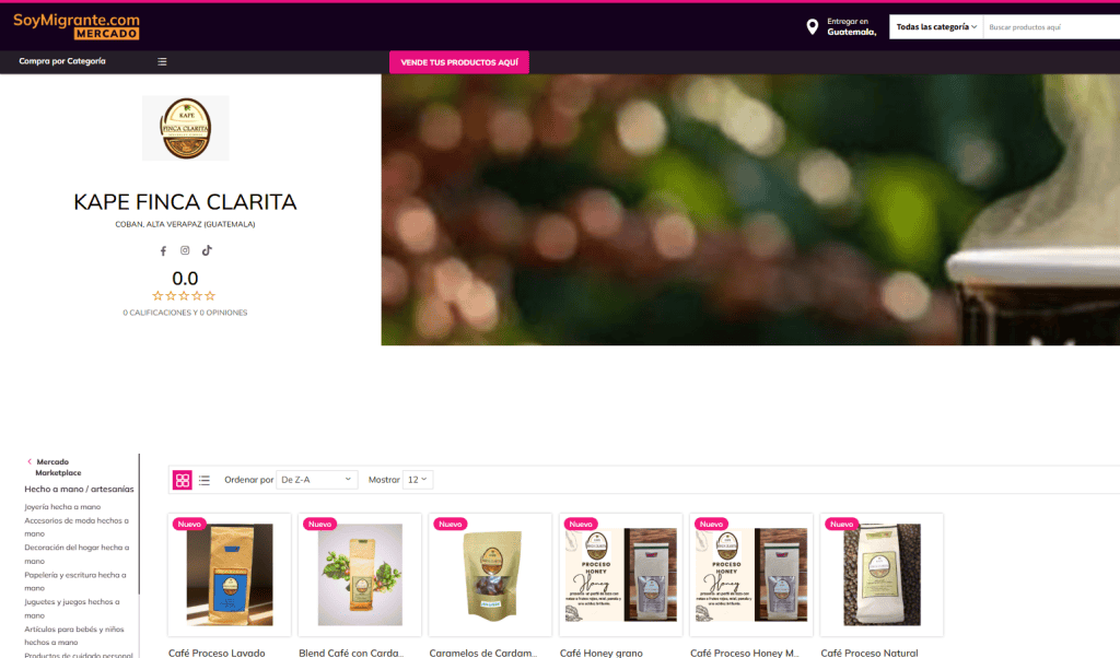 Granos de café orgánico de Guatemala en Kape Finca Clarita, variedad de productos artesanales y de calidad para amantes del café gourmet y productos naturales. – SoyMigrante.com REVISTA