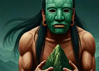 Máscara tradicional indígena con figura mística, simbolizando cultura ancestral y conexión con la naturaleza en América Latina.