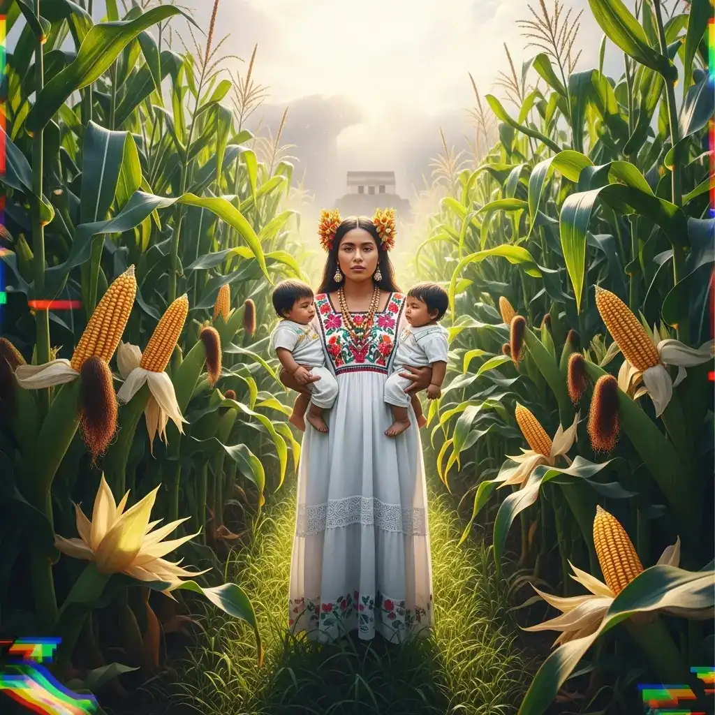 princesa ixquic popol vuh madre hunahpu e ixbalanque – SoyMigrante.com REVISTA Niña vestida con traje tradicional mexicana en campo de maíz con amarillo, en un entorno natural y cultural. – SoyMigrante.com REVISTA
