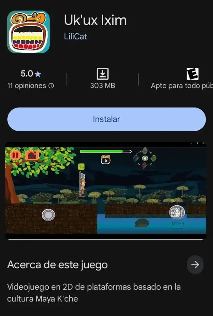 Juego de plataformas en 2D basado en la cultura Maya K'che, imagen de captura de pantalla del juego en la tienda de aplicaciones, con gráficos coloridos y estilo pixel art para inspiración y entretenimiento cultural. – SoyMigrante.com REVISTA