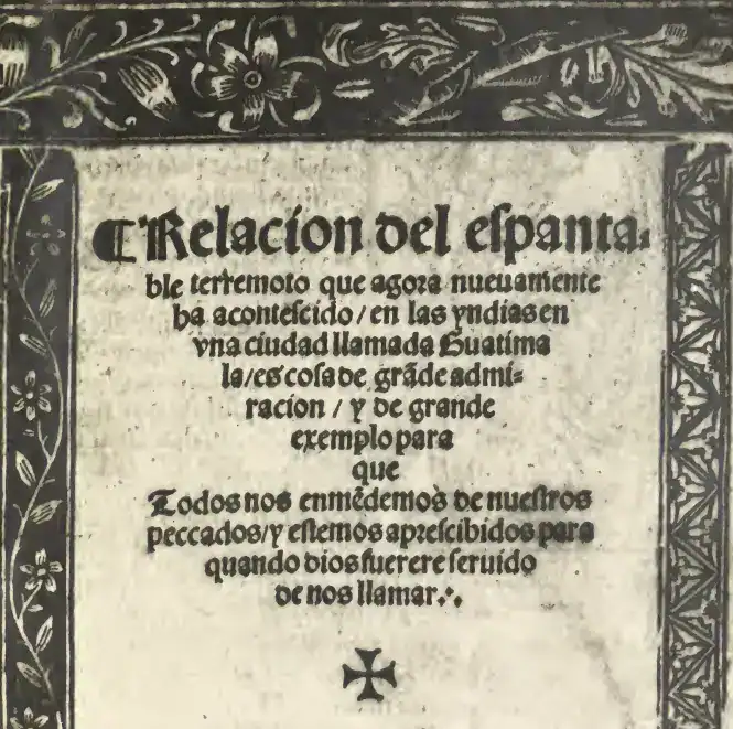 Relación del espanto, texto religioso antiguo, en una pagina de manuscrito histórico con ornamentación decorativa. – SoyMigrante.com REVISTA